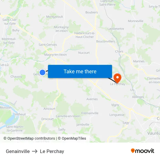 Genainville to Le Perchay map