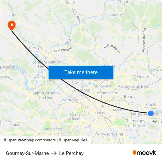 Gournay-Sur-Marne to Le Perchay map