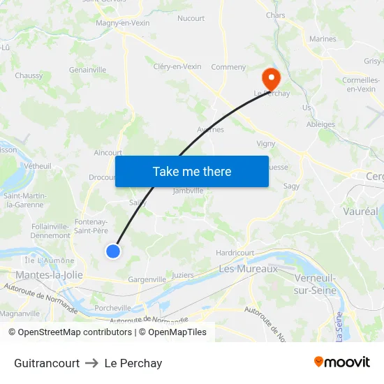Guitrancourt to Le Perchay map