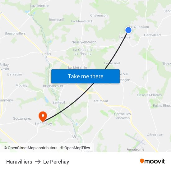 Haravilliers to Le Perchay map