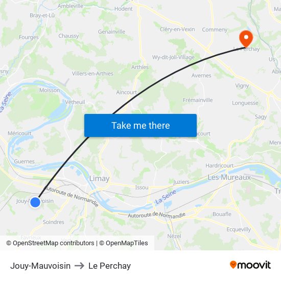 Jouy-Mauvoisin to Le Perchay map