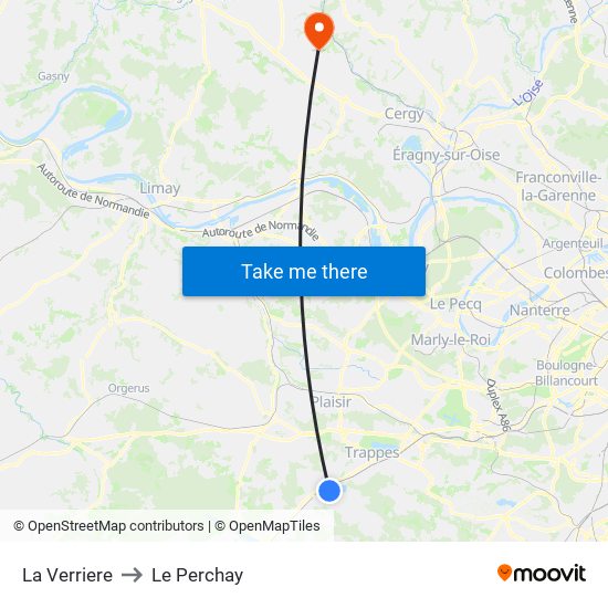La Verriere to Le Perchay map