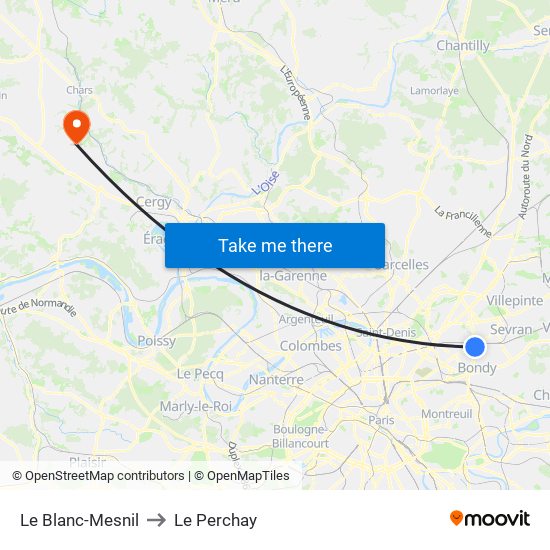Le Blanc-Mesnil to Le Perchay map