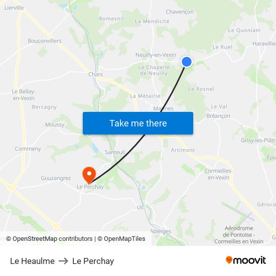 Le Heaulme to Le Perchay map