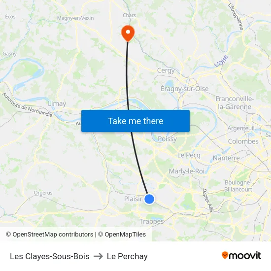 Les Clayes-Sous-Bois to Le Perchay map