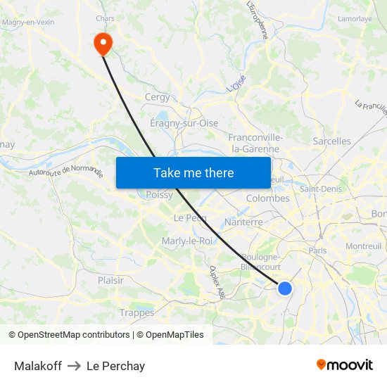 Malakoff to Le Perchay map