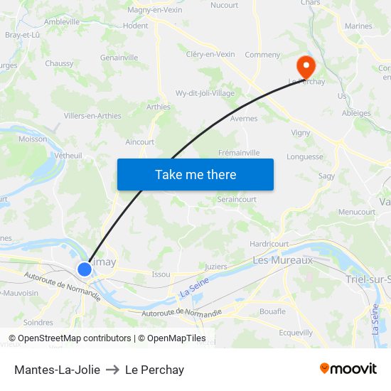 Mantes-La-Jolie to Le Perchay map