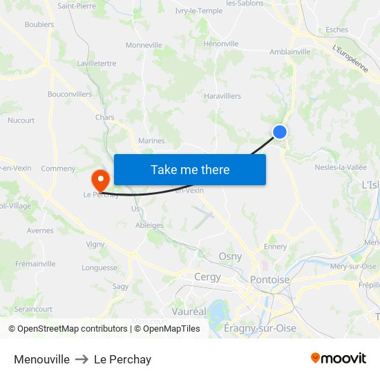 Menouville to Le Perchay map