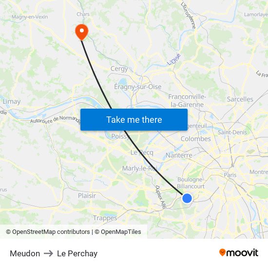 Meudon to Le Perchay map