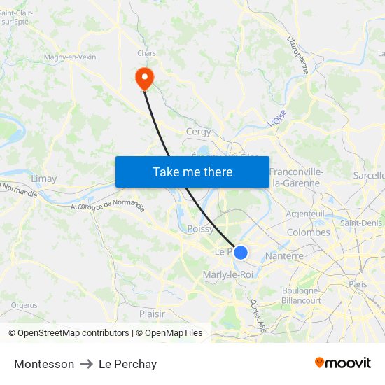 Montesson to Le Perchay map