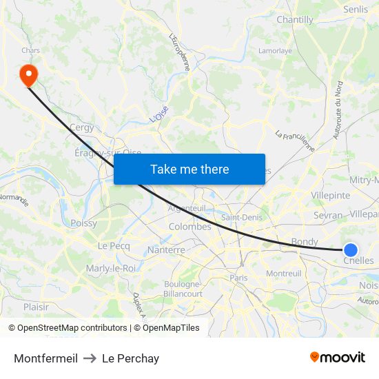 Montfermeil to Le Perchay map