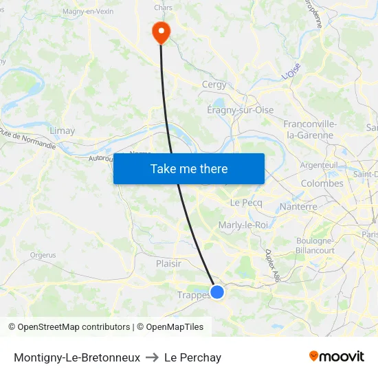 Montigny-Le-Bretonneux to Le Perchay map