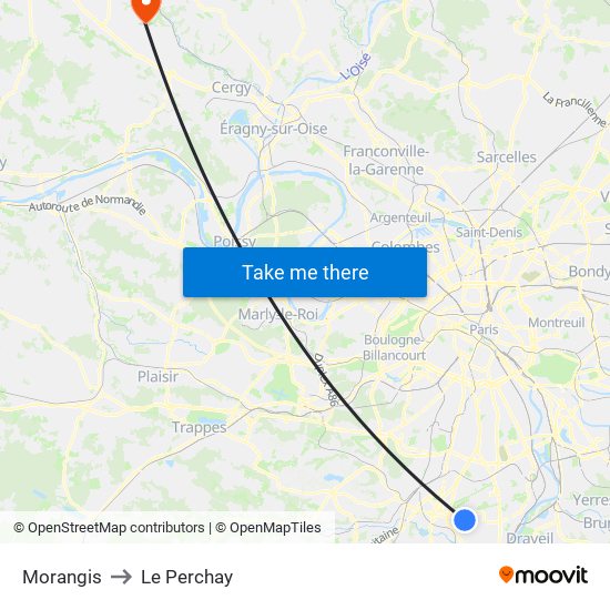 Morangis to Le Perchay map