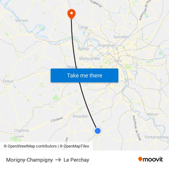 Morigny-Champigny to Le Perchay map