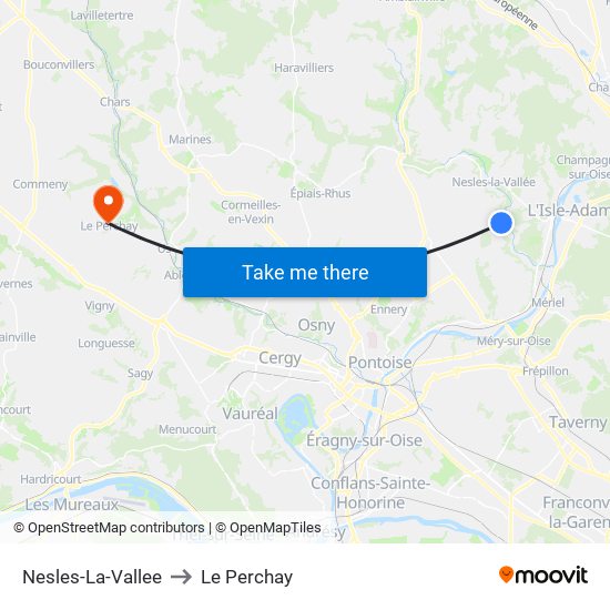 Nesles-La-Vallee to Le Perchay map