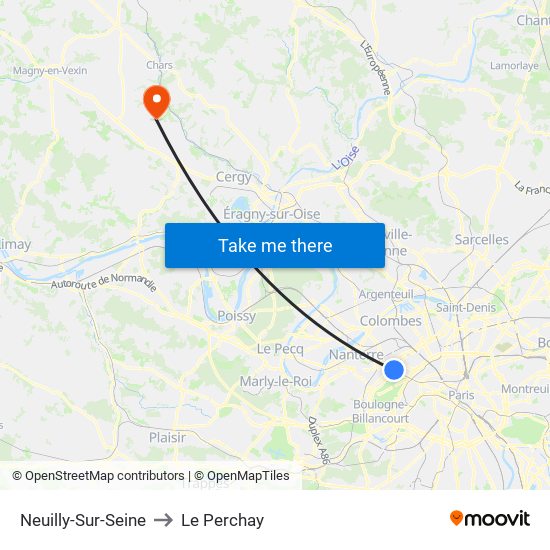 Neuilly-Sur-Seine to Le Perchay map