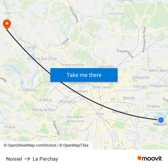 Noisiel to Le Perchay map