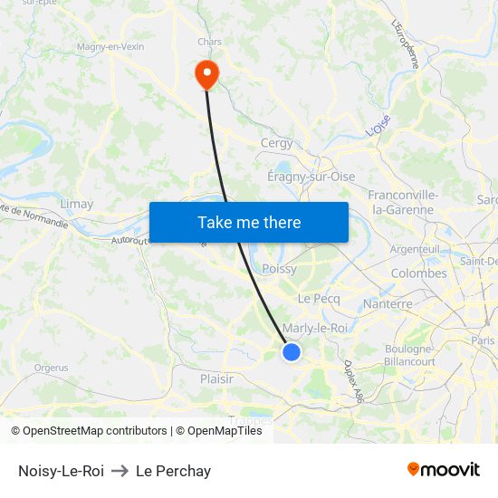 Noisy-Le-Roi to Le Perchay map