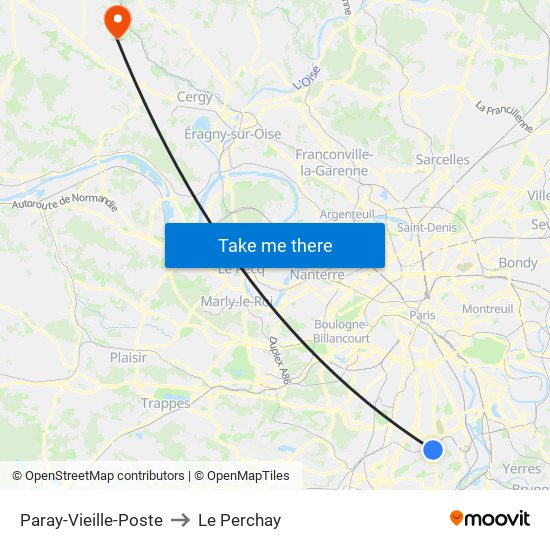 Paray-Vieille-Poste to Le Perchay map