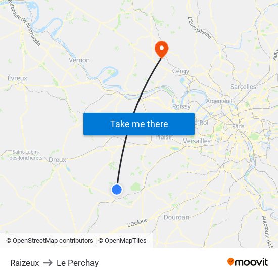 Raizeux to Le Perchay map