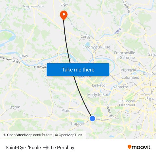 Saint-Cyr-L'Ecole to Le Perchay map