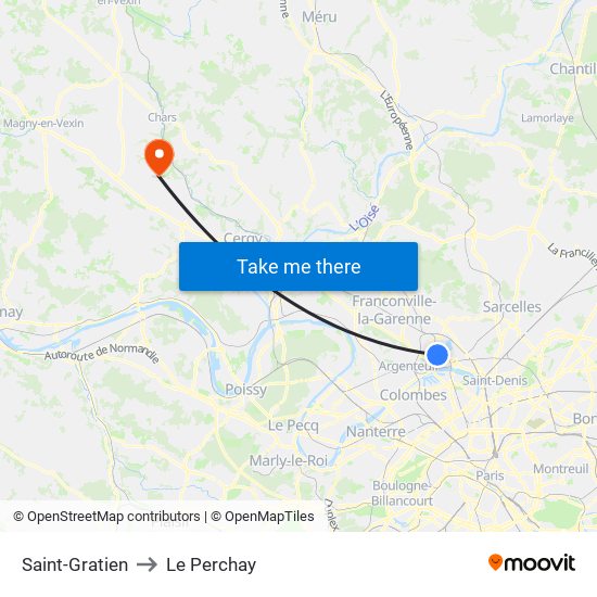 Saint-Gratien to Le Perchay map
