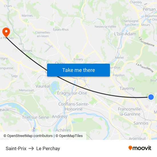 Saint-Prix to Le Perchay map