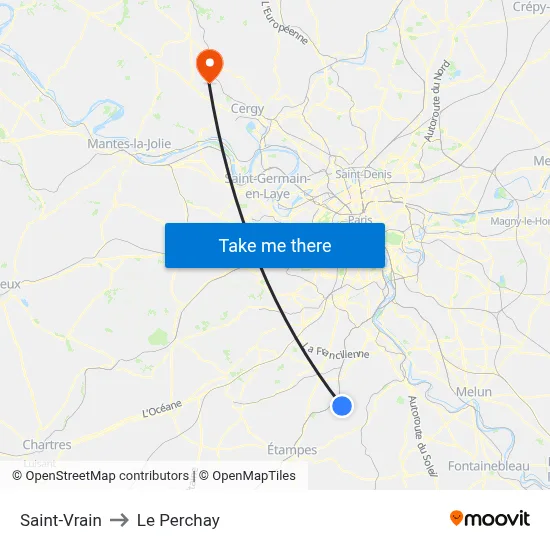 Saint-Vrain to Le Perchay map