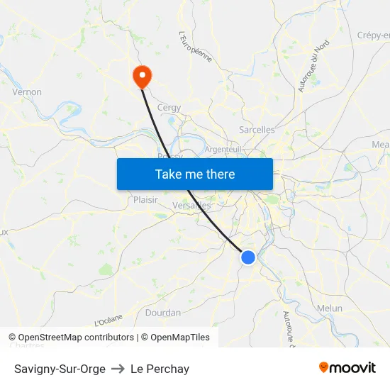Savigny-Sur-Orge to Le Perchay map