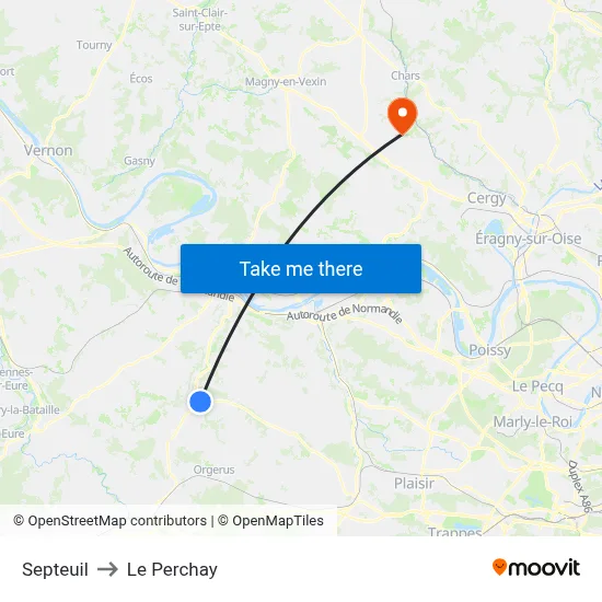 Septeuil to Le Perchay map