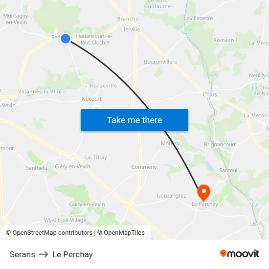 Serans to Le Perchay map
