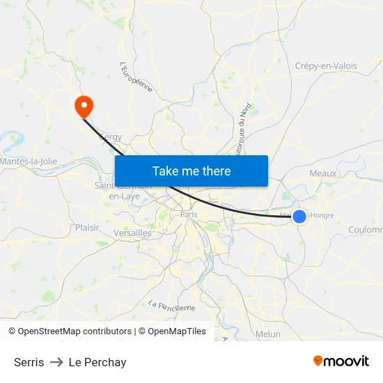 Serris to Le Perchay map