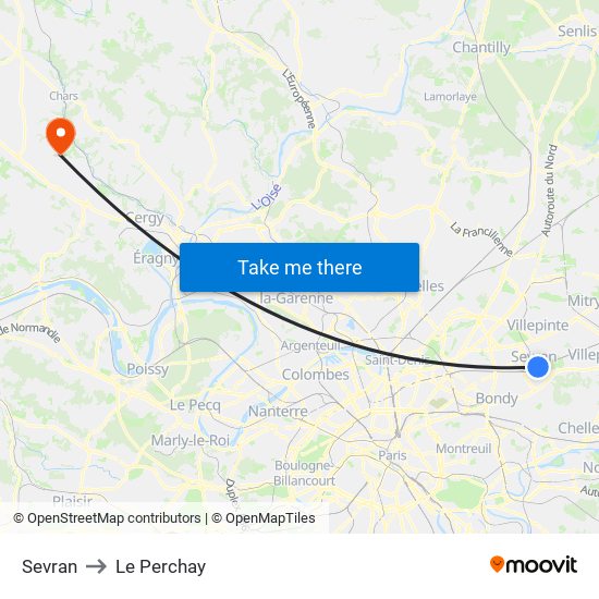 Sevran to Le Perchay map