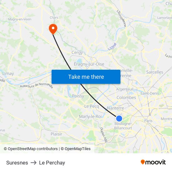 Suresnes to Le Perchay map