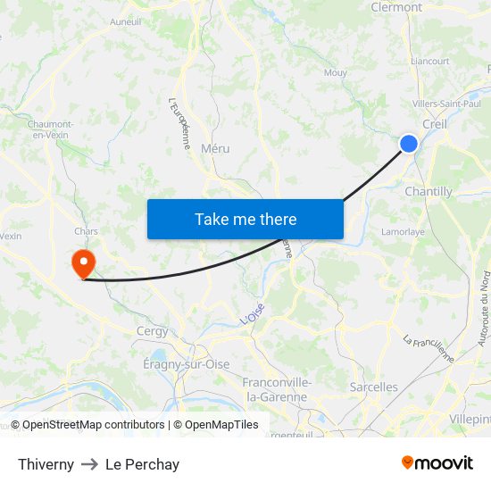 Thiverny to Le Perchay map