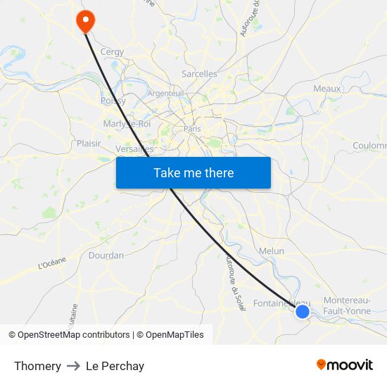 Thomery to Le Perchay map