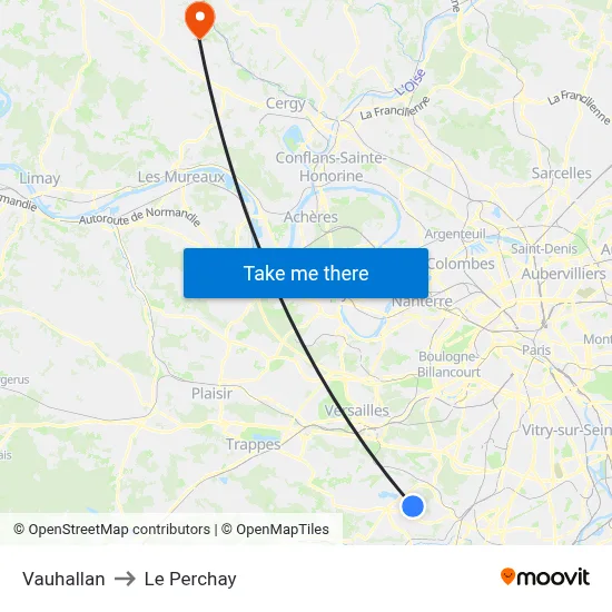 Vauhallan to Le Perchay map