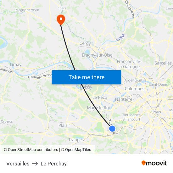 Versailles to Le Perchay map