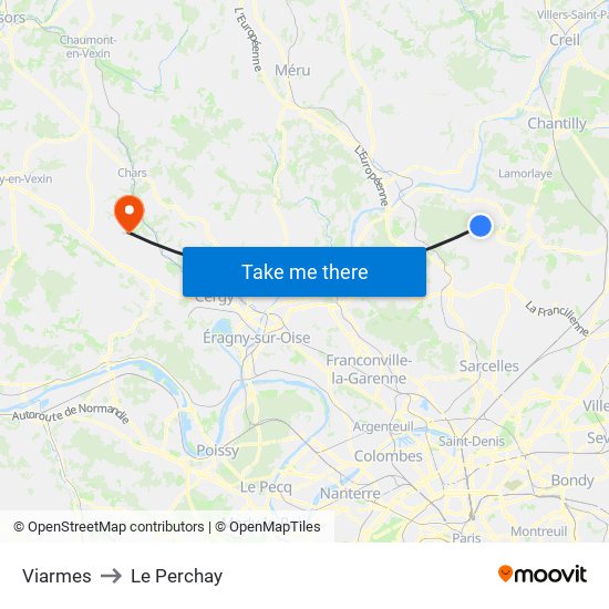 Viarmes to Le Perchay map