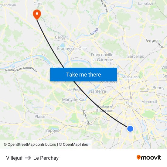 Villejuif to Le Perchay map