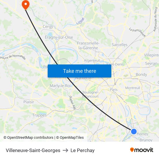 Villeneuve-Saint-Georges to Le Perchay map