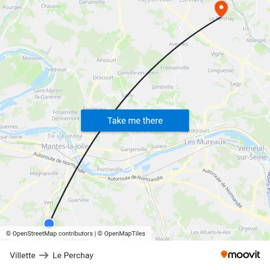 Villette to Le Perchay map