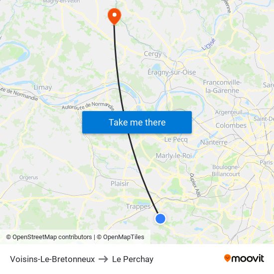 Voisins-Le-Bretonneux to Le Perchay map