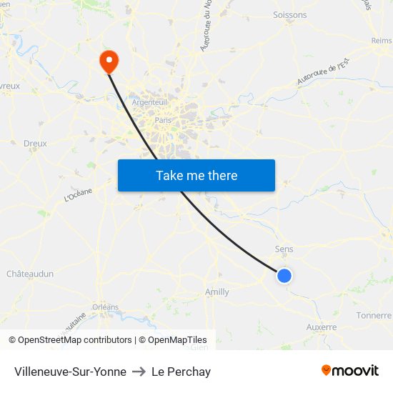 Villeneuve-Sur-Yonne to Le Perchay map
