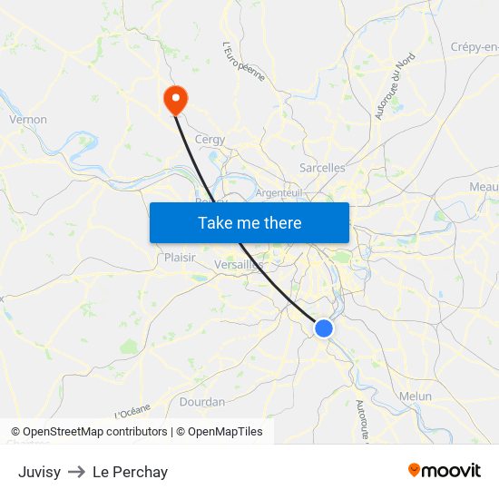 Juvisy to Le Perchay map