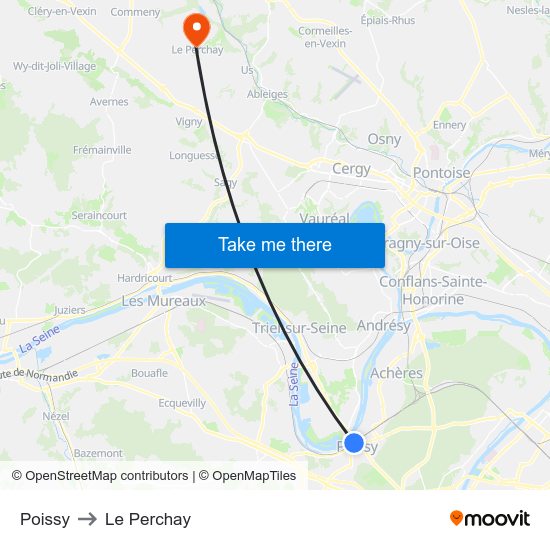 Poissy to Le Perchay map