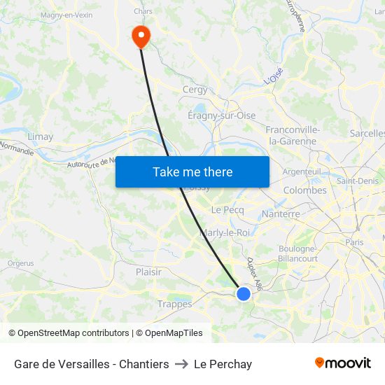 Gare de Versailles - Chantiers to Le Perchay map