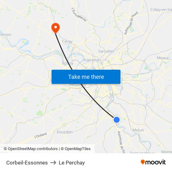 Corbeil-Essonnes to Le Perchay map