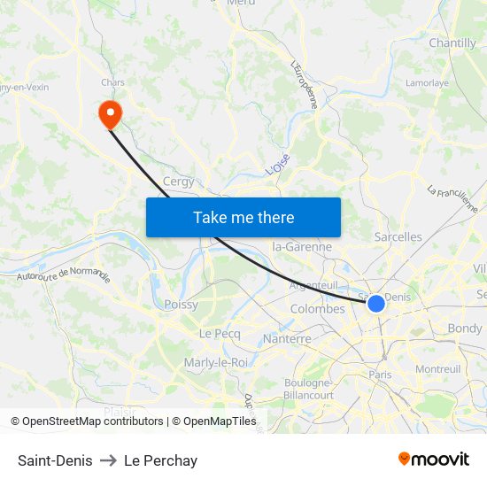 Saint-Denis to Le Perchay map