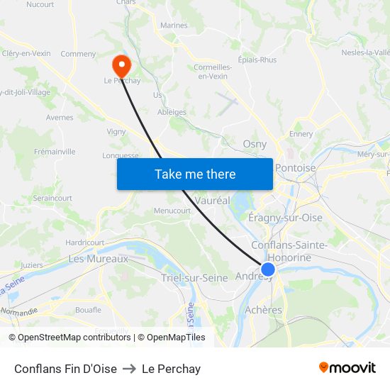 Conflans Fin D'Oise to Le Perchay map